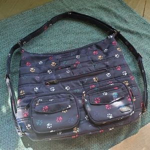LUG Zipliner Convertible Hobo Bag/Backpack in Paws Navy